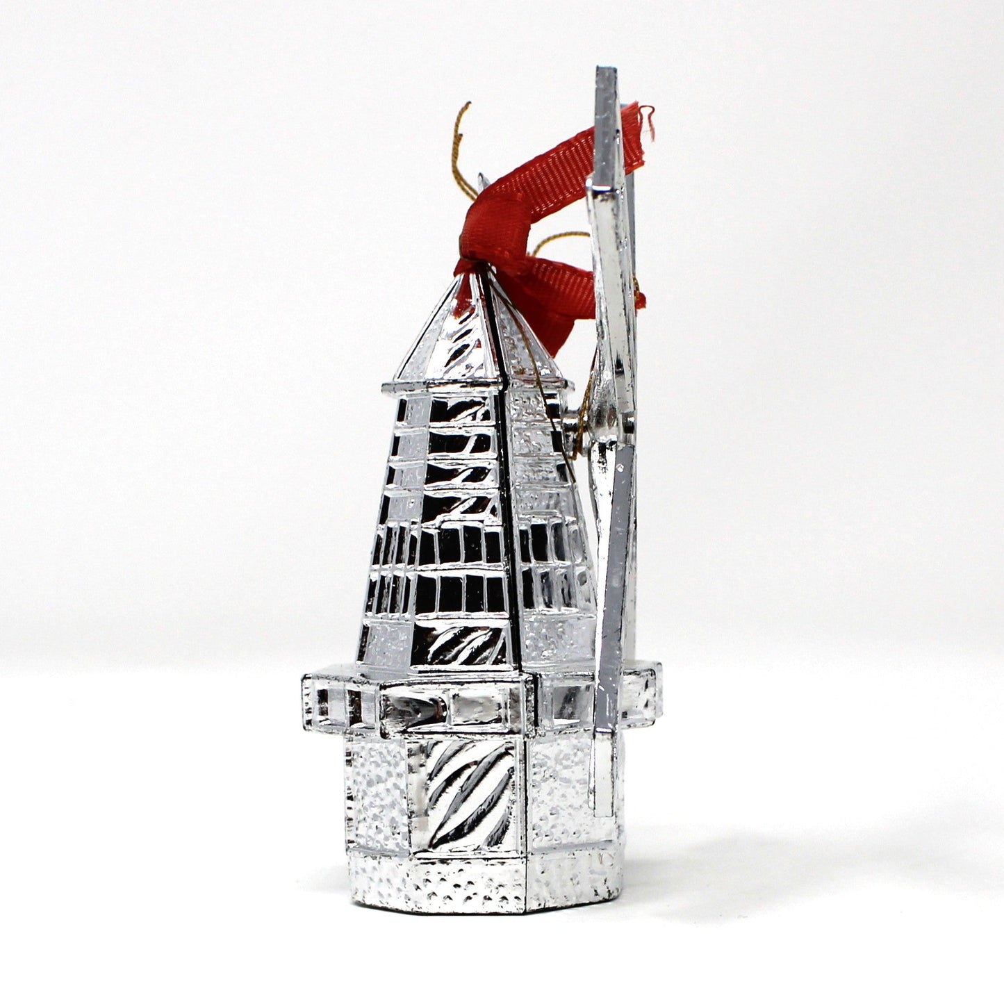 Ornaments, Christmas Holland Windmill, Silver Plastic, Vintage