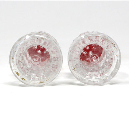 Salt and Pepper Shakers, Pressed Glass with Red Bakelite Tops, Vintage, SOLD