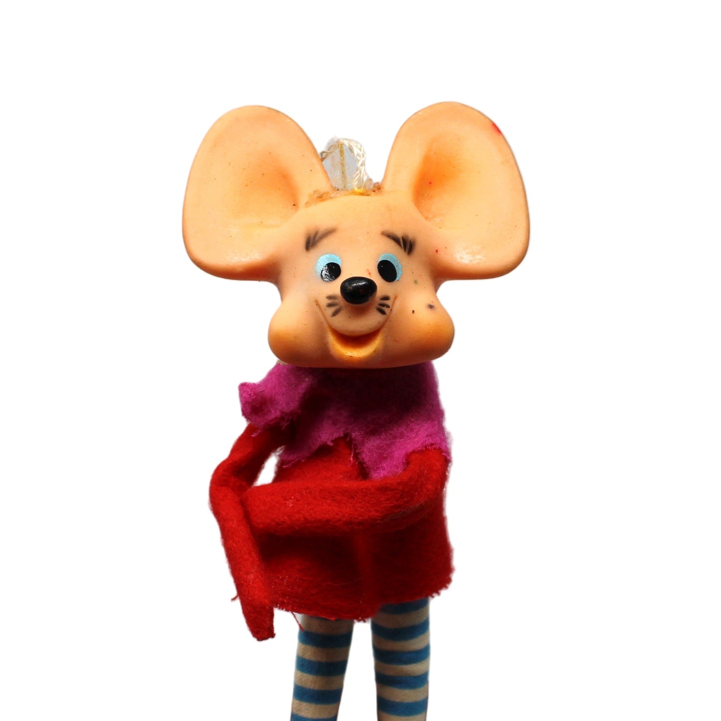 Ornaments, Christmas Mouse / Pixie, Large Ears, Felt and Fabric Striped Legs, Set of 2, Japan, Vintage