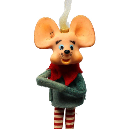 Ornaments, Christmas Mouse / Pixie, Large Ears, Felt and Fabric Striped Legs, Set of 2, Japan, Vintage