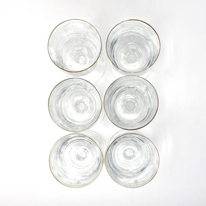 Wine Glasses, White Enamel Stenciled Garland Design, Gold Rims, Set of 6, Vintage
