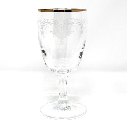 Wine Glasses, White Enamel Stenciled Garland Design, Gold Rims, Set of 6, Vintage