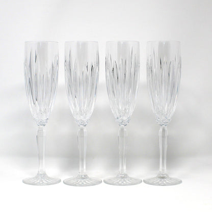 Champagne Flutes, Cristal D'Arques, Classic Pattern, Vertical Cuts, Set of 4