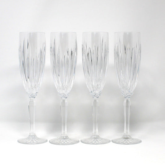 Champagne Flutes, Cristal D'Arques, Classic Pattern, Vertical Cuts, Set of 4