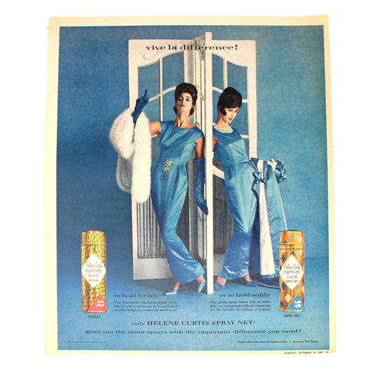 Advertisement, Helene Curtis Hair Spray, Original 1961 Magazine Ad, Vintage