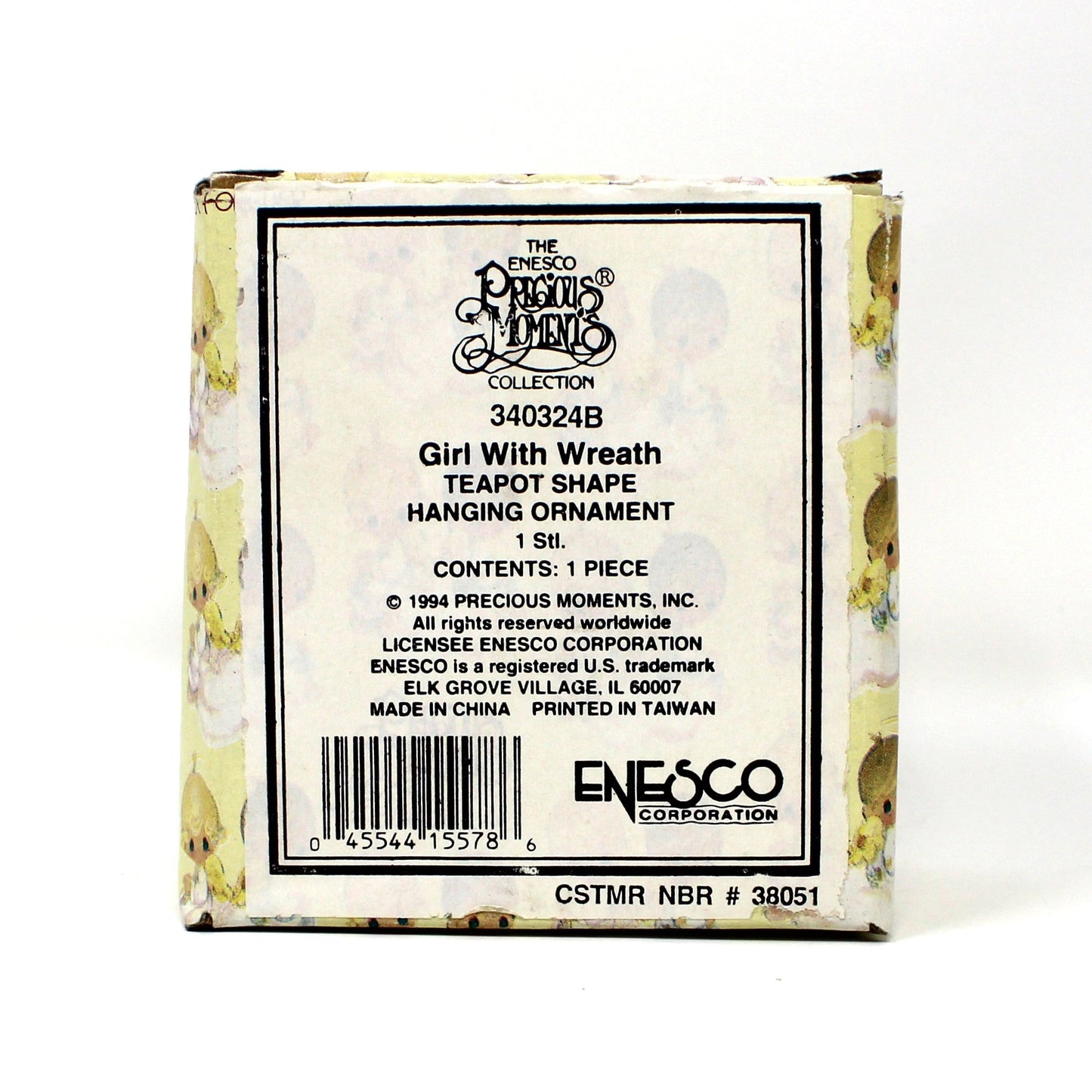 Ornaments, Enesco, Precious Moments Teapot Light Cover, Girl with Christmas Wreath, Vintage 1994