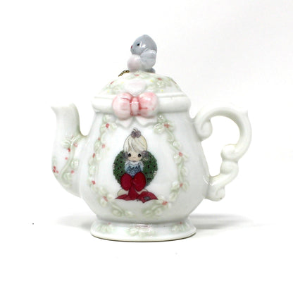 Ornaments, Enesco, Precious Moments Teapot Light Cover, Girl with Christmas Wreath, Vintage 1994