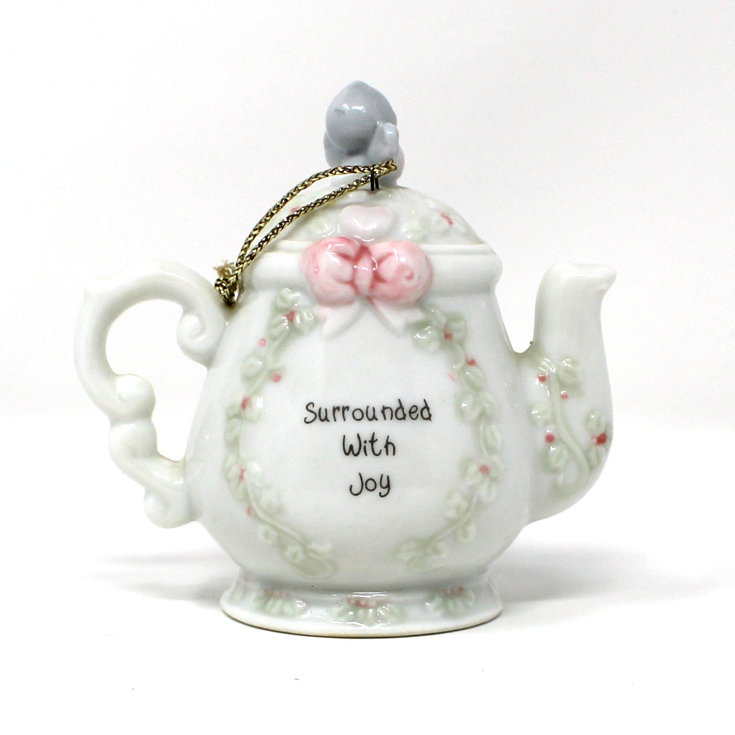 Ornaments, Enesco, Precious Moments Teapot Light Cover, Girl with Christmas Wreath, Vintage 1994