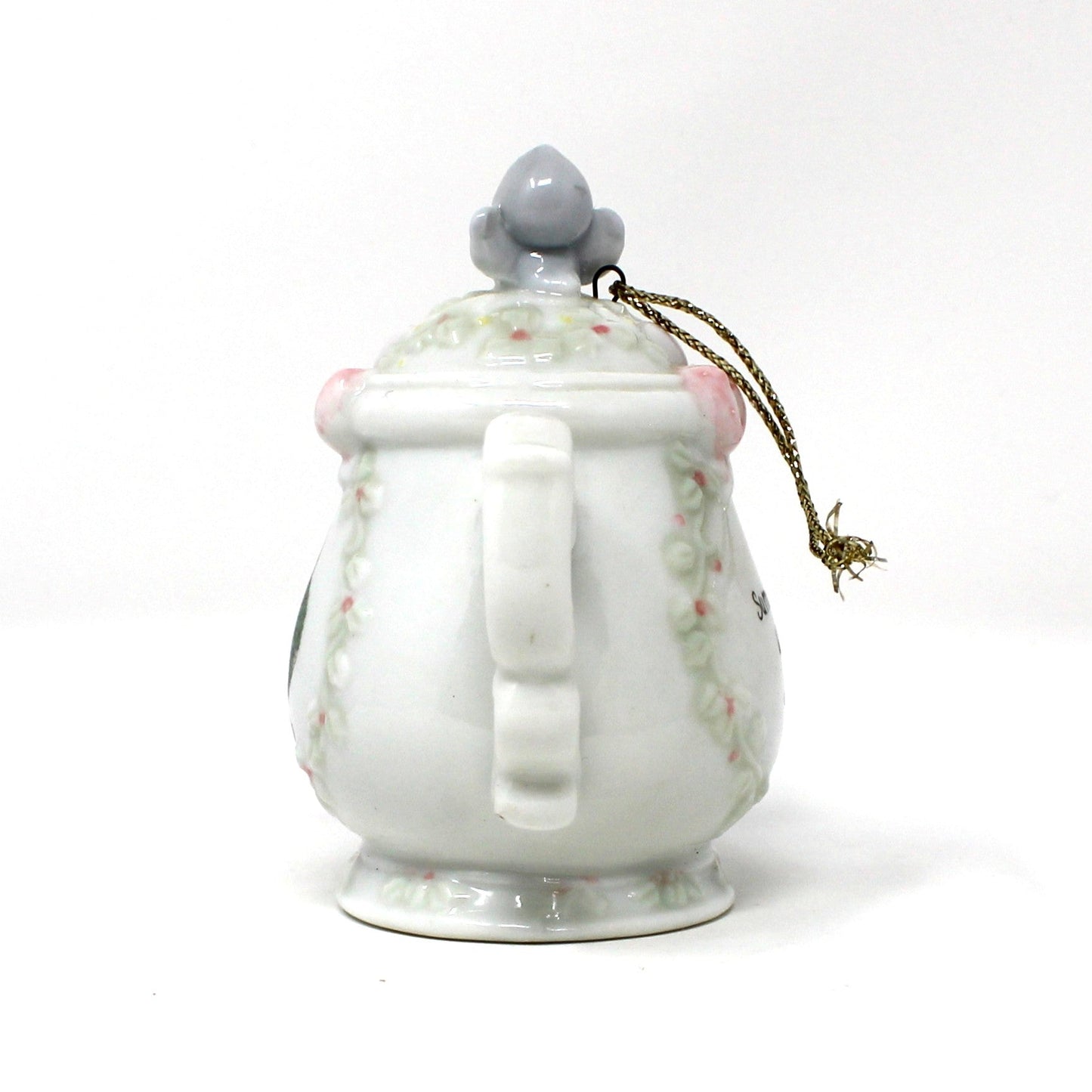 Ornaments, Enesco, Precious Moments Teapot Light Cover, Girl with Christmas Wreath, Vintage 1994
