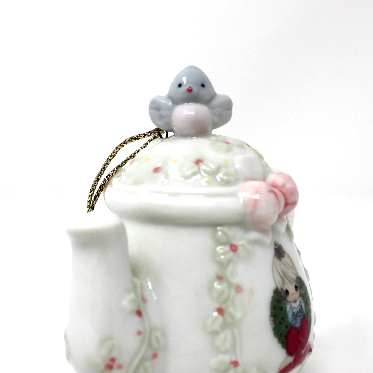 Ornaments, Enesco, Precious Moments Teapot Light Cover, Girl with Christmas Wreath, Vintage 1994