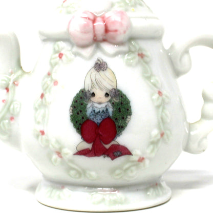 Ornaments, Enesco, Precious Moments Teapot Light Cover, Girl with Christmas Wreath, Vintage 1994