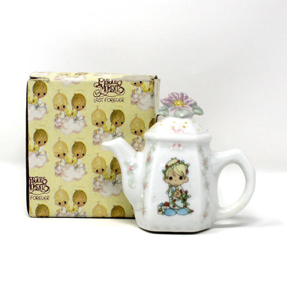 Precious Moments  Christmas Ornament, Teapot Shaped Light Cover, Boy with Christmas Lights, "May Your Christmas Be Delightful", Enesco Dated 1994 in Original Box