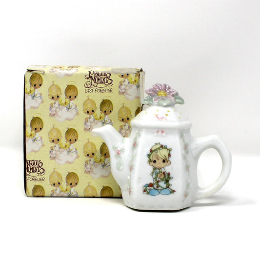 Precious Moments  Christmas Ornament, Teapot Shaped Light Cover, Boy with Christmas Lights, "May Your Christmas Be Delightful", Enesco Dated 1994 in Original Box