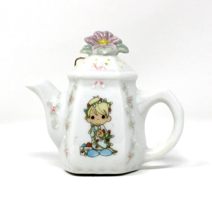 Ornaments, Enesco, Precious Moments Teapot Light Cover, Boy with Christmas Lights, Vintage 1994