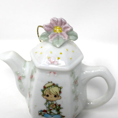 Ornaments, Enesco, Precious Moments Teapot Light Cover, Boy with Christmas Lights, Vintage 1994