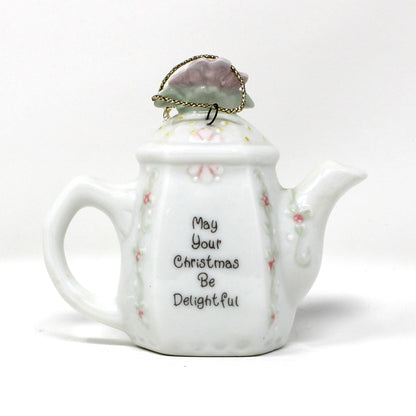 Ornaments, Enesco, Precious Moments Teapot Light Cover, Boy with Christmas Lights, Vintage 1994