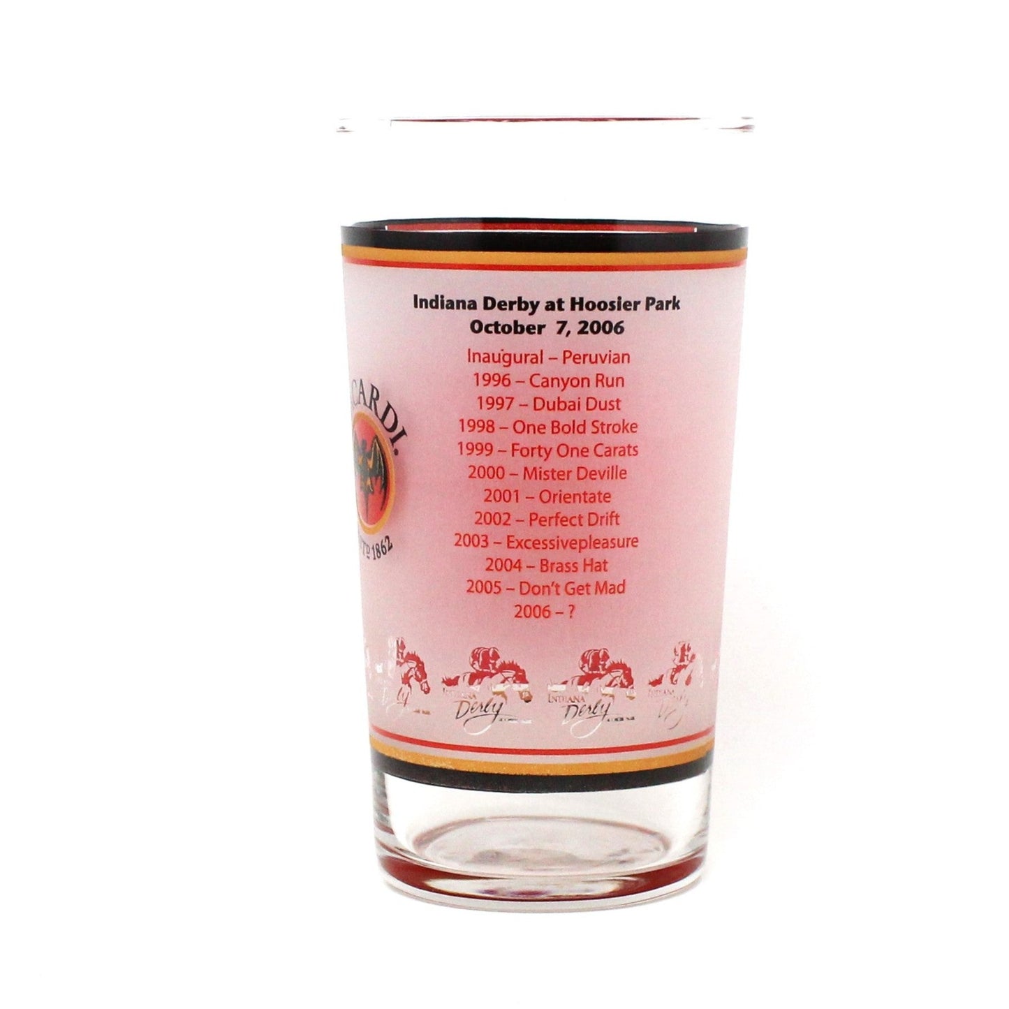 Glasses, Mint Julep, Indiana Derby, Bacardi, 2006 Collectible