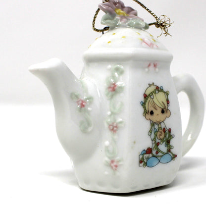 Ornaments, Enesco, Precious Moments Teapot Light Cover, Boy with Christmas Lights, Vintage 1994