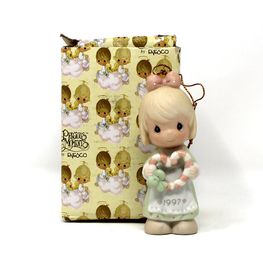 Precious Moments Christmas Ornament, Girl Holding Heart, Dated 1997,  Enesco in Original Box