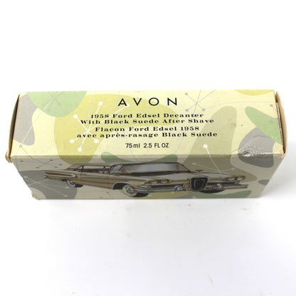 Decanter, After Shave, Avon, 1958 Ford Edsel, Black Suede After Shave in Box, Vintage