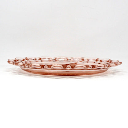 Plate / Grill Plate, Anchor Hocking, Pink Depression Glass, Lace Edge (Old Colony), Vintage