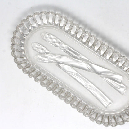 Asparagus Dish, Hazel Atlas, Oval Ribbed Glass, Pattern 1305, Vintage