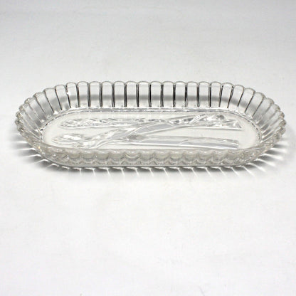 Asparagus Dish, Hazel Atlas, Oval Ribbed Glass, Pattern 1305, Vintage