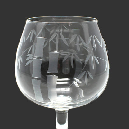 Vintage Brandy Sniffers / Cognac Glass, Cut Bamboo Pattern, Mid Century Hand Blown Glass Stemware, Elegant Barware