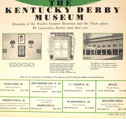 Advertisement, Kentucky Derby Museum, 1962, Original Magazine Ad, Vintage