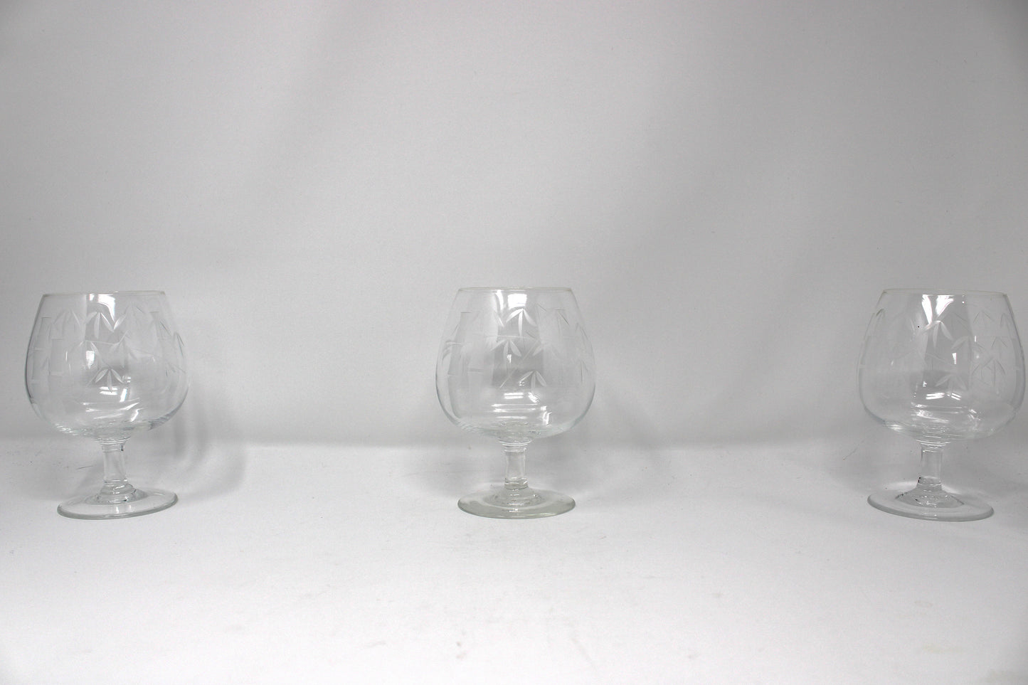 Brandy Sniffers, Sasaki, Bamboo, Cut Blown Glass Set of 6, (Smooth Bulbous Stem), Vintage