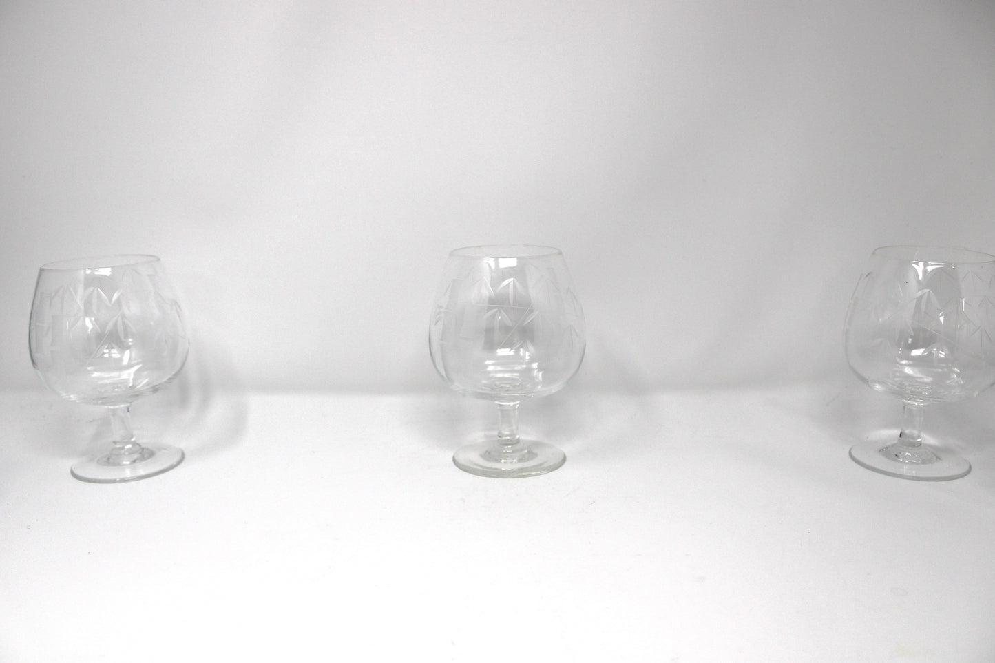 Brandy Sniffers, Sasaki, Bamboo, Cut Blown Glass Set of 6, (Smooth Bulbous Stem), Vintage