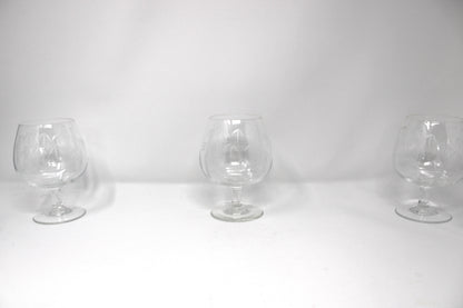 Brandy Sniffers, Sasaki, Bamboo, Cut Blown Glass Set of 6, (Smooth Bulbous Stem), Vintage