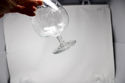 Brandy Sniffers, Sasaki, Bamboo, Cut Blown Glass Set of 6, (Smooth Bulbous Stem), Vintage