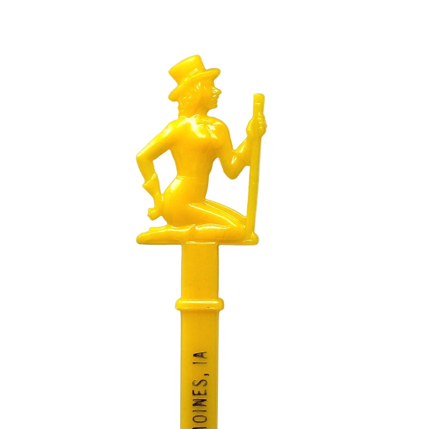 Vintage Swizzle Stick, Mid Century  Stanton's, 6th Ave Des Moines, IA.  Yellow Lady in Top Hat design,  Collectible Bar Decor.