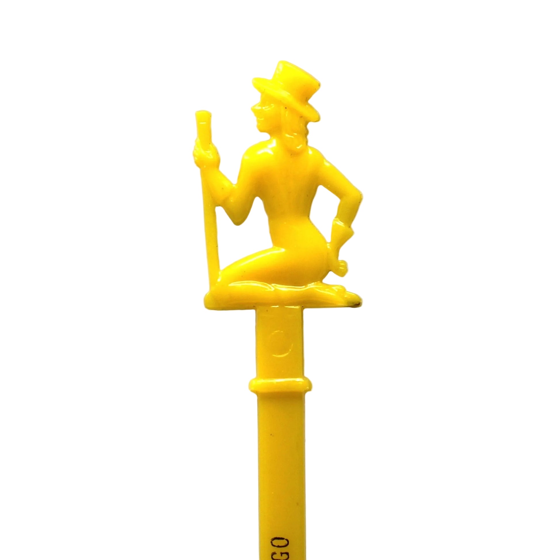 Vintage Swizzle Stick, Mid Century Continental Plaza Hotel.  Yellow Lady in Top Hat design,  Collectible Bar Decor.