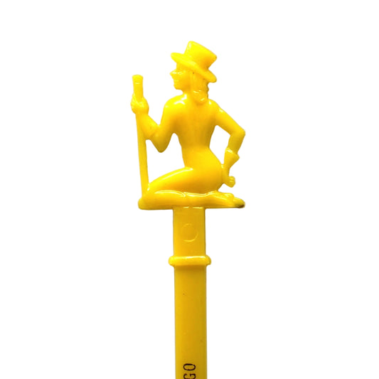 Vintage Swizzle Stick, Mid Century Continental Plaza Hotel.  Yellow Lady in Top Hat design,  Collectible Bar Decor.