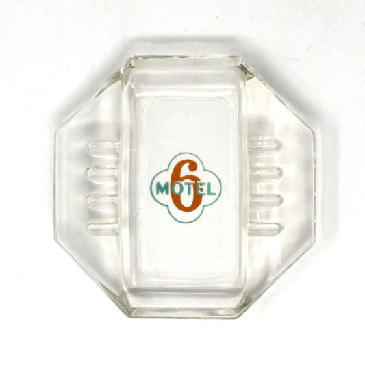 Ashtray, Hotel Souvenir, Motel 6, Glass Advertising Ashtray, Vintage