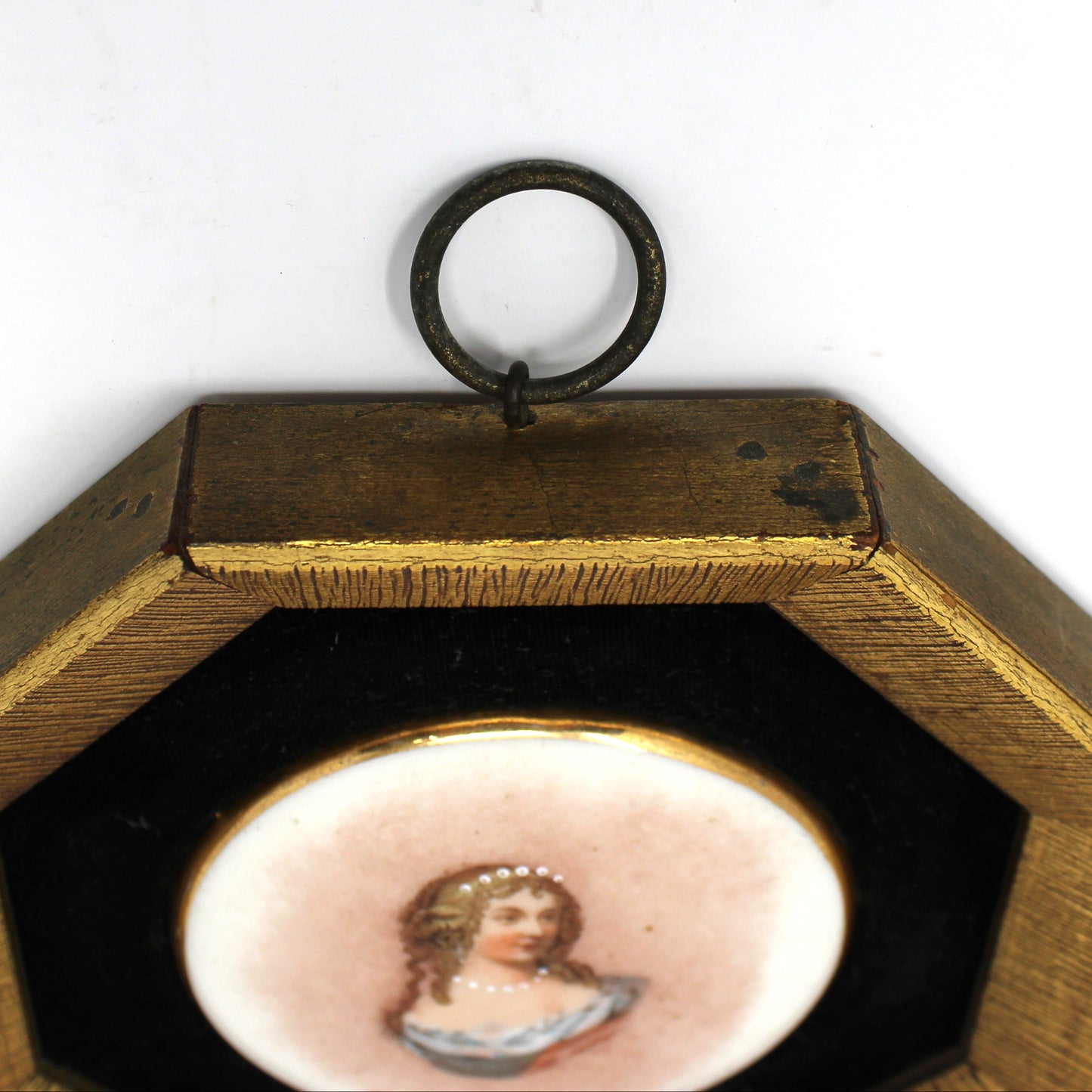 Framed Wall Hanging, Hand Painted Limoges Porcelain Cabochons, Sungott Art Studios, Set of 2, Velvet Matted, Vintage, 1950's