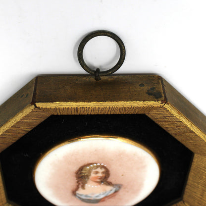 Framed Wall Hanging, Hand Painted Limoges Porcelain Cabochons, Sungott Art Studios, Set of 2, Velvet Matted, Vintage, 1950's