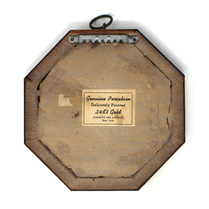 Framed Wall Hanging, Hand Painted Limoges Porcelain Cabochons, Sungott Art Studios, Set of 2, Velvet Matted, Vintage, 1950's