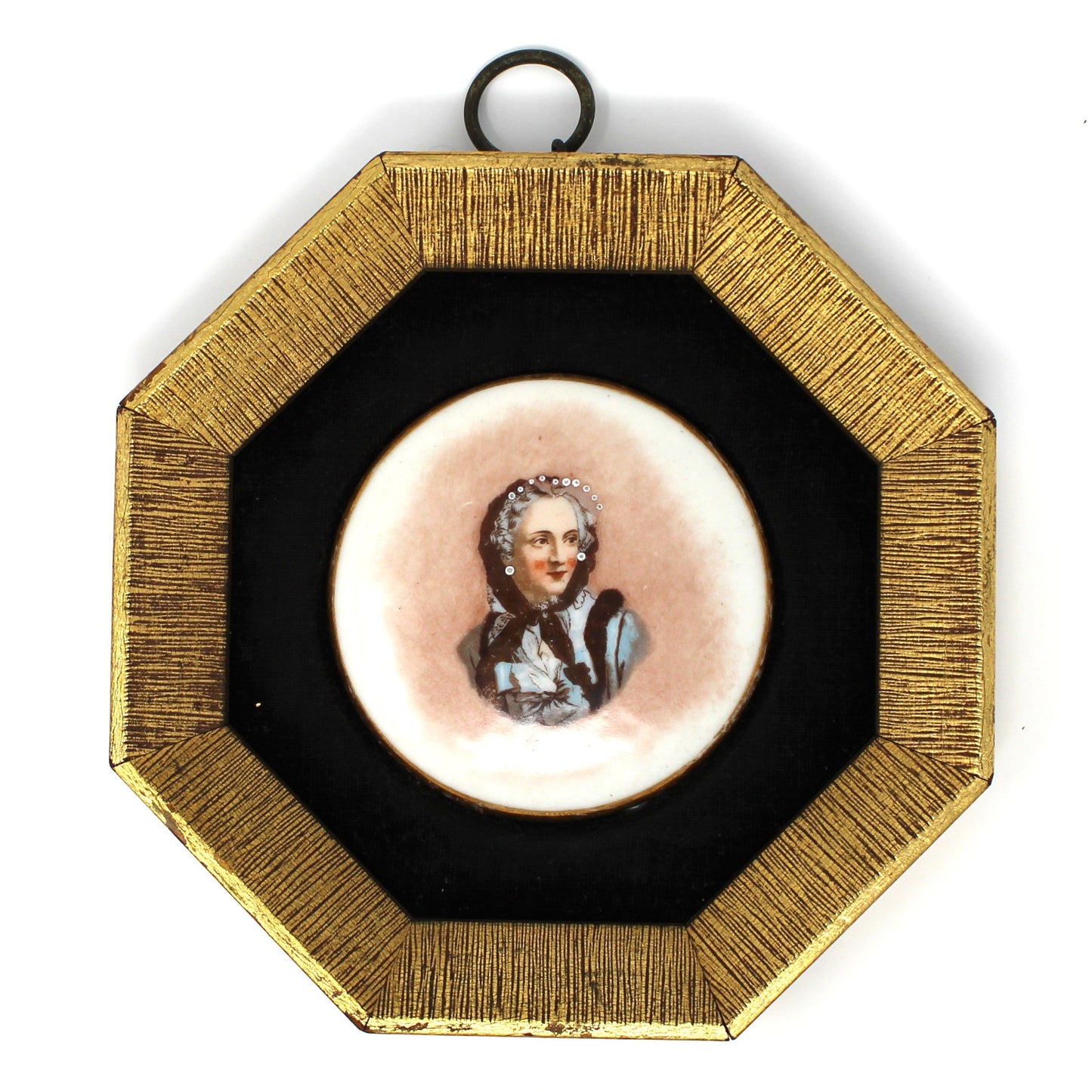 Framed Wall Hanging, Hand Painted Limoges Porcelain Cabochons, Sungott Art Studios, Set of 2, Velvet Matted, Vintage, 1950's