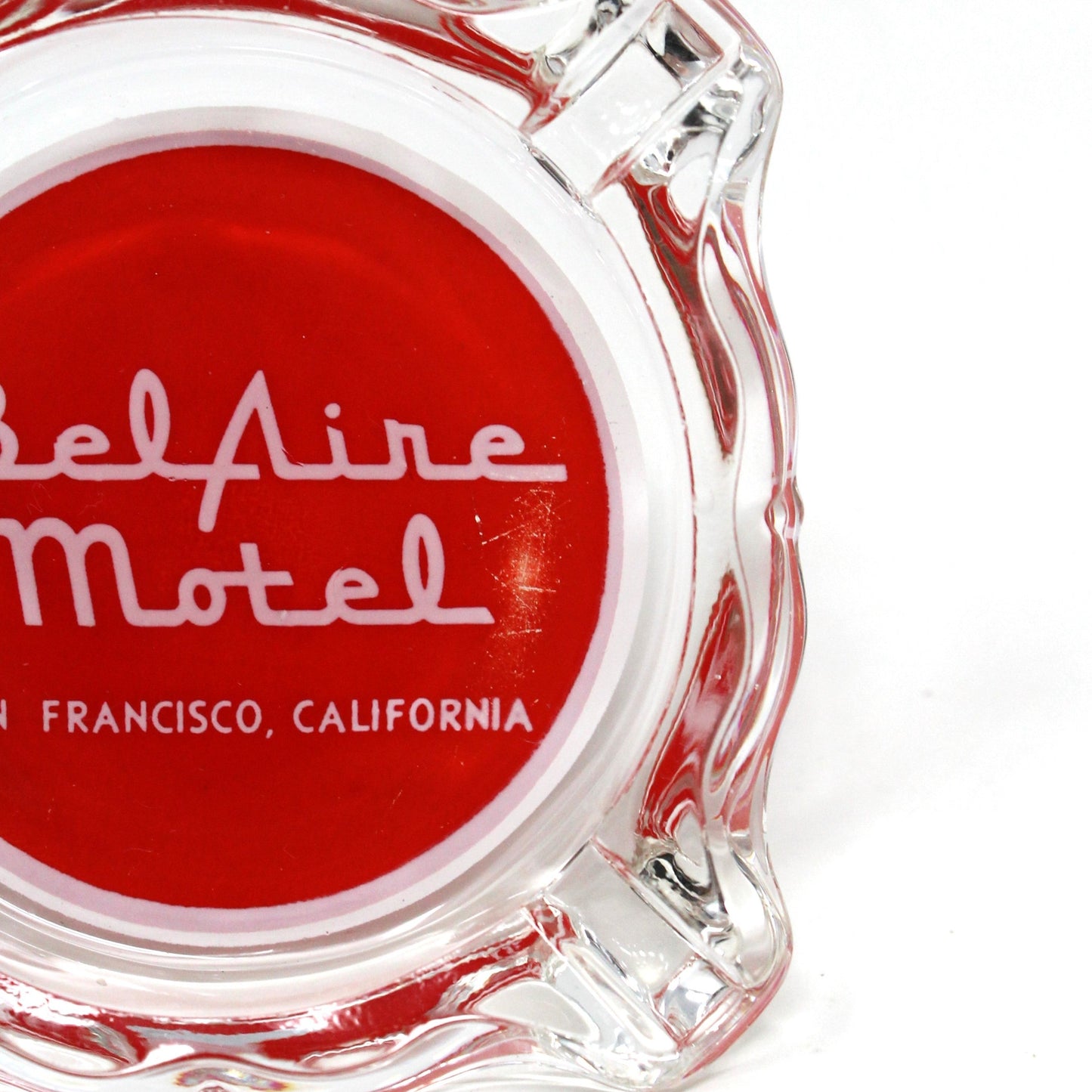 Ashtray, Hotel Souvenir, Bel Aire Motel, Glass Advertising Ashtray, Vintage, RARE