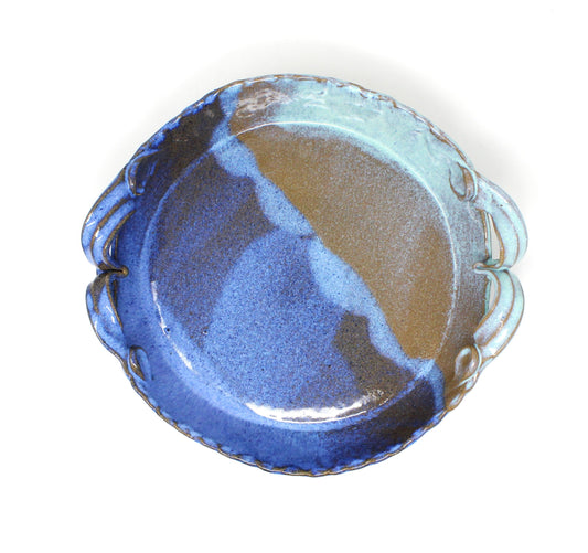 Tray, Ceramic Pottery Tray, Round with Handles, Blue & Brown, Hand Made, SOLD