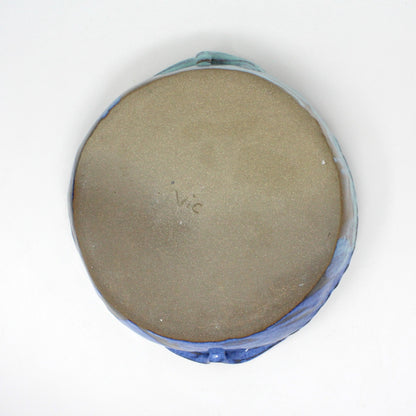 Tray, Ceramic Pottery Tray, Round with Handles, Blue & Brown, Hand Made