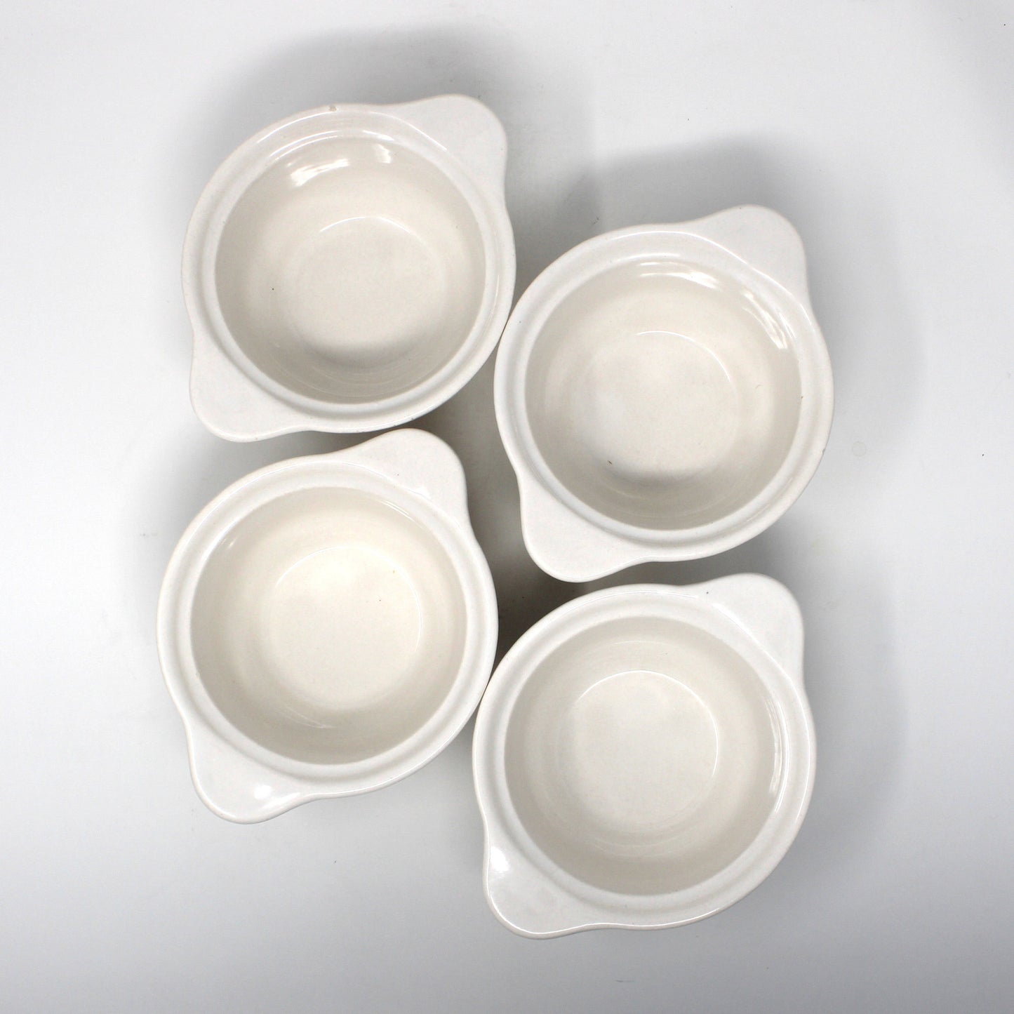 Soup Crocks with Lids and Handles, California USA White Ceramic Bowls, Set of 4, Vintage