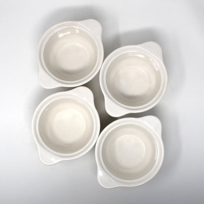 Soup Crocks with Lids and Handles, California USA White Ceramic Bowls, Set of 4, Vintage