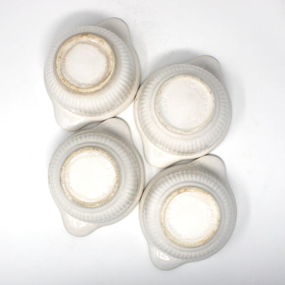 Soup Crocks with Lids and Handles, California USA White Ceramic Bowls, Set of 4, Vintage