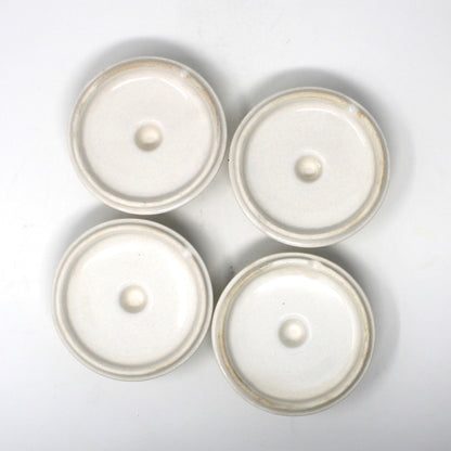 Soup Crocks with Lids and Handles, California USA White Ceramic Bowls, Set of 4, Vintage