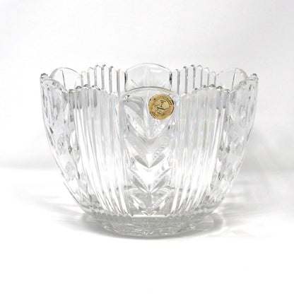 Bowl, Crystal Clear Industries, Poland, Round with Cut Leaves and Sawtooth Rim, 8" Vintage