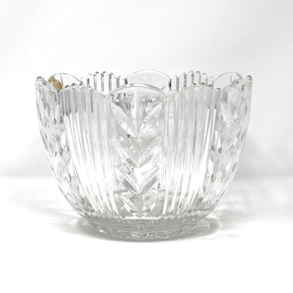 Bowl, Crystal Clear Industries, Poland, Round with Cut Leaves and Sawtooth Rim, 8" Vintage